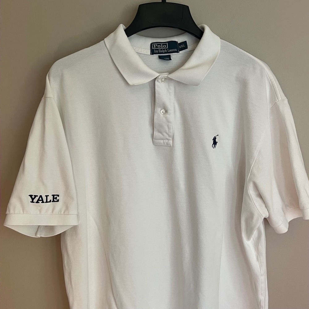 Polo Ralph Lauren Yale University White Pique Polo Shirt Mens XXL Short Sleeve